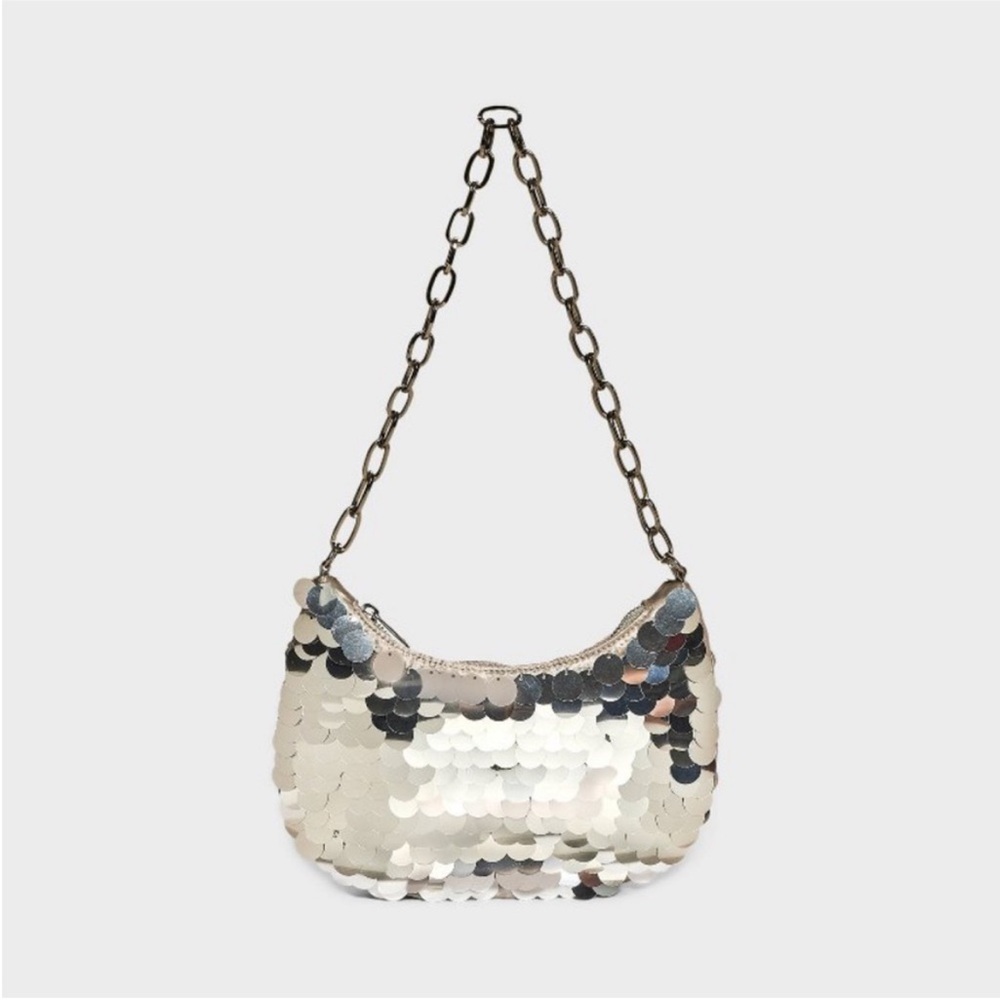 NWT! Wild Fable | Silver Metallic Sequin Hobo Handbag Target Cocktail Party